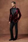 Buy_Raghavendra Rathore Jodhpur_Maroon Velvet Plain Regal Velour Tuxedo Jacket_at_Aza_Fashions