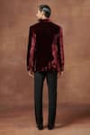 Shop_Raghavendra Rathore Jodhpur_Maroon Velvet Plain Regal Velour Tuxedo Jacket_at_Aza_Fashions