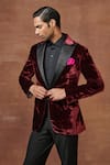 Buy_Raghavendra Rathore Jodhpur_Maroon Velvet Plain Regal Velour Tuxedo Jacket_Online_at_Aza_Fashions