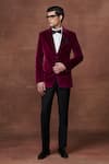 Buy_Raghavendra Rathore Jodhpur_Pink Velvet Plain Regal Bordeaux Tuxedo Jacket_at_Aza_Fashions