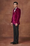 Buy_Raghavendra Rathore Jodhpur_Pink Velvet Plain Regal Bordeaux Tuxedo Jacket_Online_at_Aza_Fashions