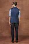 Shop_Raghavendra Rathore Jodhpur_Blue Wool Plain Mandarin Collar Safari Waistcoat _at_Aza_Fashions