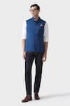 Buy_Raghavendra Rathore Jodhpur_Blue Wool Plain Aristocratic Waistcoat _at_Aza_Fashions