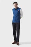 Raghavendra Rathore Jodhpur_Blue Wool Plain Aristocratic Waistcoat _Online_at_Aza_Fashions