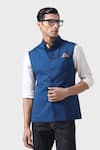 Shop_Raghavendra Rathore Jodhpur_Blue Wool Plain Aristocratic Waistcoat _Online_at_Aza_Fashions