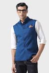 Raghavendra Rathore Jodhpur_Blue Wool Plain Aristocratic Waistcoat _at_Aza_Fashions