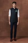 Buy_Raghavendra Rathore Jodhpur_Green Wool Checkered Pattern Button Down Waistcoat _at_Aza_Fashions