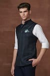 Buy_Raghavendra Rathore Jodhpur_Green Wool Checkered Pattern Button Down Waistcoat _Online_at_Aza_Fashions