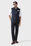 Buy_Raghavendra Rathore Jodhpur_Blue Wool Patchwork Waistcoat _at_Aza_Fashions