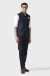 Raghavendra Rathore Jodhpur_Blue Wool Patchwork Waistcoat _Online_at_Aza_Fashions