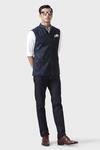 Buy_Raghavendra Rathore Jodhpur_Blue Wool Patchwork Waistcoat _Online_at_Aza_Fashions