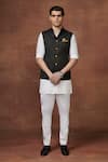 Buy_Raghavendra Rathore Jodhpur_Black Wool Woven Button Down Waistcoat _at_Aza_Fashions