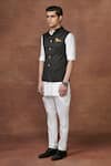 Raghavendra Rathore Jodhpur_Black Wool Woven Button Down Waistcoat _Online_at_Aza_Fashions