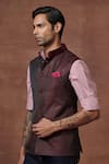 Buy_Raghavendra Rathore Jodhpur_Maroon Wool Plain Bordeaux Dual Toned Waistcoat _Online_at_Aza_Fashions