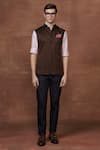 Buy_Raghavendra Rathore Jodhpur_Brown Wool Plain Patch Pocket Waistcoat _at_Aza_Fashions