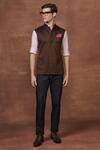 Raghavendra Rathore Jodhpur_Brown Wool Plain Patch Pocket Waistcoat _Online_at_Aza_Fashions