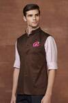 Buy_Raghavendra Rathore Jodhpur_Brown Wool Plain Patch Pocket Waistcoat _Online_at_Aza_Fashions