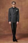 Buy_Raghavendra Rathore Jodhpur_Black Wool Checkered Pattern Double Breasted Tuxedo Jacket _at_Aza_Fashions