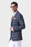 Raghavendra Rathore Jodhpur_Blue Wool Checkered Pattern Lapel Collar Tuxedo Jacket _at_Aza_Fashions