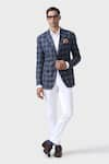 Buy_Raghavendra Rathore Jodhpur_Blue Wool Checkered Pattern Lapel Collar Tuxedo Jacket _at_Aza_Fashions