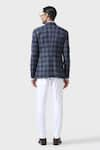 Shop_Raghavendra Rathore Jodhpur_Blue Wool Checkered Pattern Lapel Collar Tuxedo Jacket _at_Aza_Fashions