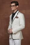 Buy_Raghavendra Rathore Jodhpur_Cream Cotton Contrast Border Lapel Collar Tuxedo Jacket _Online_at_Aza_Fashions