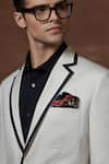 Shop_Raghavendra Rathore Jodhpur_Cream Cotton Contrast Border Lapel Collar Tuxedo Jacket _Online_at_Aza_Fashions