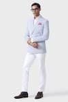 Raghavendra Rathore Jodhpur_Blue Cotton Striped Regal Double Breasted Tuxedo Jacket _Online_at_Aza_Fashions