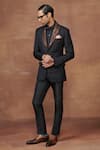 Buy_Raghavendra Rathore Jodhpur_Black Suiting Plain Contrast Lapel Collar Jacket _at_Aza_Fashions