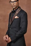 Buy_Raghavendra Rathore Jodhpur_Black Suiting Plain Contrast Lapel Collar Jacket _Online_at_Aza_Fashions