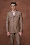 Raghavendra Rathore Jodhpur_Brown Wool Plain Collared Tuxedo Jacket And Pant Set _Online_at_Aza_Fashions