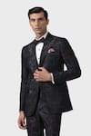 Shop_Raghavendra Rathore Jodhpur_Wine Suiting Abstract Pattern Saritorial Splendor Textured Tuxedo Jacket 