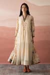 Swatti Kapoor_White Woven 40gm Chanderi Block Aziz Kurta With Slip  _Online_at_Aza_Fashions