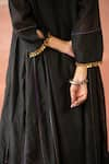 Shop_Swatti Kapoor_Black Striped Chanderi Solid Round Femi Kurta With Slip  _at_Aza_Fashions