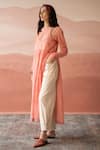 Buy_Swatti Kapoor_Pink Hand Woven 40gm Chanderi Block Printed Striped Joyce Kurta  _at_Aza_Fashions