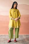 Buy_Swatti Kapoor_Yellow Woven Chanderi Block Printed Polka Majeed Tunic  _at_Aza_Fashions