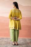 Swatti Kapoor_Yellow Woven Chanderi Block Printed Polka Majeed Tunic  _Online_at_Aza_Fashions