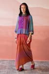 Buy_Swatti Kapoor_Multi Color Handwoven Yarn Dyed Silk Stripe Rita Draped Skirt  _at_Aza_Fashions