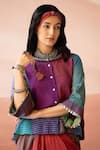 Shop_Swatti Kapoor_Multi Color Handwoven Yarn Dyed Silk Checkered Round Ryan Top _at_Aza_Fashions