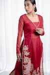 Shop_Harshita Jain_Red Sola Silk Organza Embroidered Sequin Floral Kurta Flared Pant Set _Online_at_Aza_Fashions
