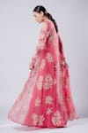 Harshita Jain_Pink Chiffon Embroidered Sequin V Neck Floral Longline Jacket Sharara Set _Online_at_Aza_Fashions