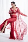 Harshita Jain_Red Sola Silk Net Embroidered Floral And Cutdana Jacket Pant Set  _Online_at_Aza_Fashions