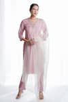 Buy_Harshita Jain_Pink Upada Silk Organza Hand Floral Straight Kurta Pant Set  _at_Aza_Fashions