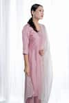 Harshita Jain_Pink Upada Silk Organza Hand Floral Straight Kurta Pant Set  _Online_at_Aza_Fashions