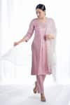 Buy_Harshita Jain_Pink Upada Silk Organza Hand Floral Straight Kurta Pant Set  _Online_at_Aza_Fashions