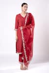 Buy_Harshita Jain_Red Sola Silk Organza Hand Embroidery Bead V Neck Straight Kurta Set  _at_Aza_Fashions