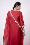 Shop_Harshita Jain_Red Sola Silk Organza Hand Embroidery Bead V Neck Straight Kurta Set  _at_Aza_Fashions