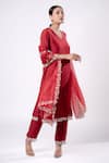 Buy_Harshita Jain_Red Sola Silk Organza Hand Embroidery Bead V Neck Straight Kurta Set  _Online_at_Aza_Fashions