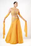 Buy_Harshita Jain_Yellow Chiffon Hand Embroidery Sequin V Neck Floral Lehenga Blouse Set _at_Aza_Fashions