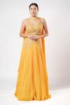 Harshita Jain_Yellow Chiffon Hand Embroidery Sequin V Neck Floral Lehenga Blouse Set _Online_at_Aza_Fashions